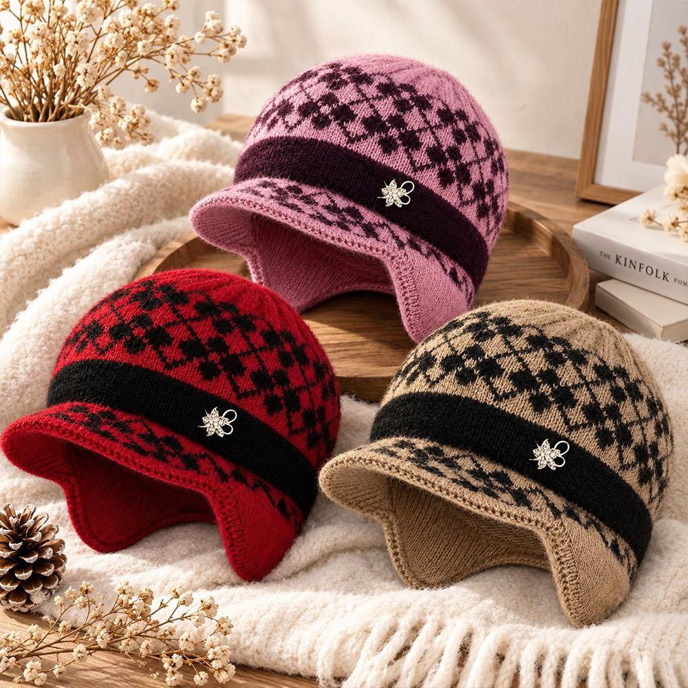 Warm Knitted Hat Windproof Earflap Hat New Peaked Winter Hat Elderly Women