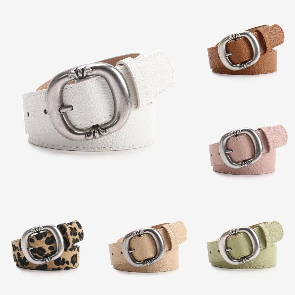 Leather Pattern Leopard Belt With Electroplated Buckle For Women Casual