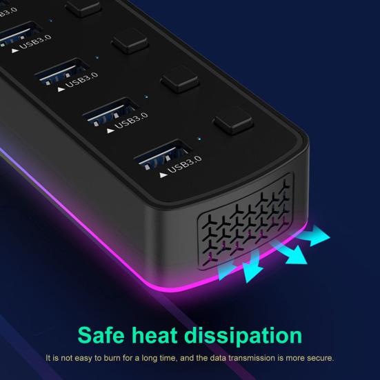 Док-станция для ноутбука USB 7 в 1, многопортовый USB 3.0, независимый переключатель, порт питания RGB, высокоскоростной адаптер USB-концентратора, компьютерные аксессуары