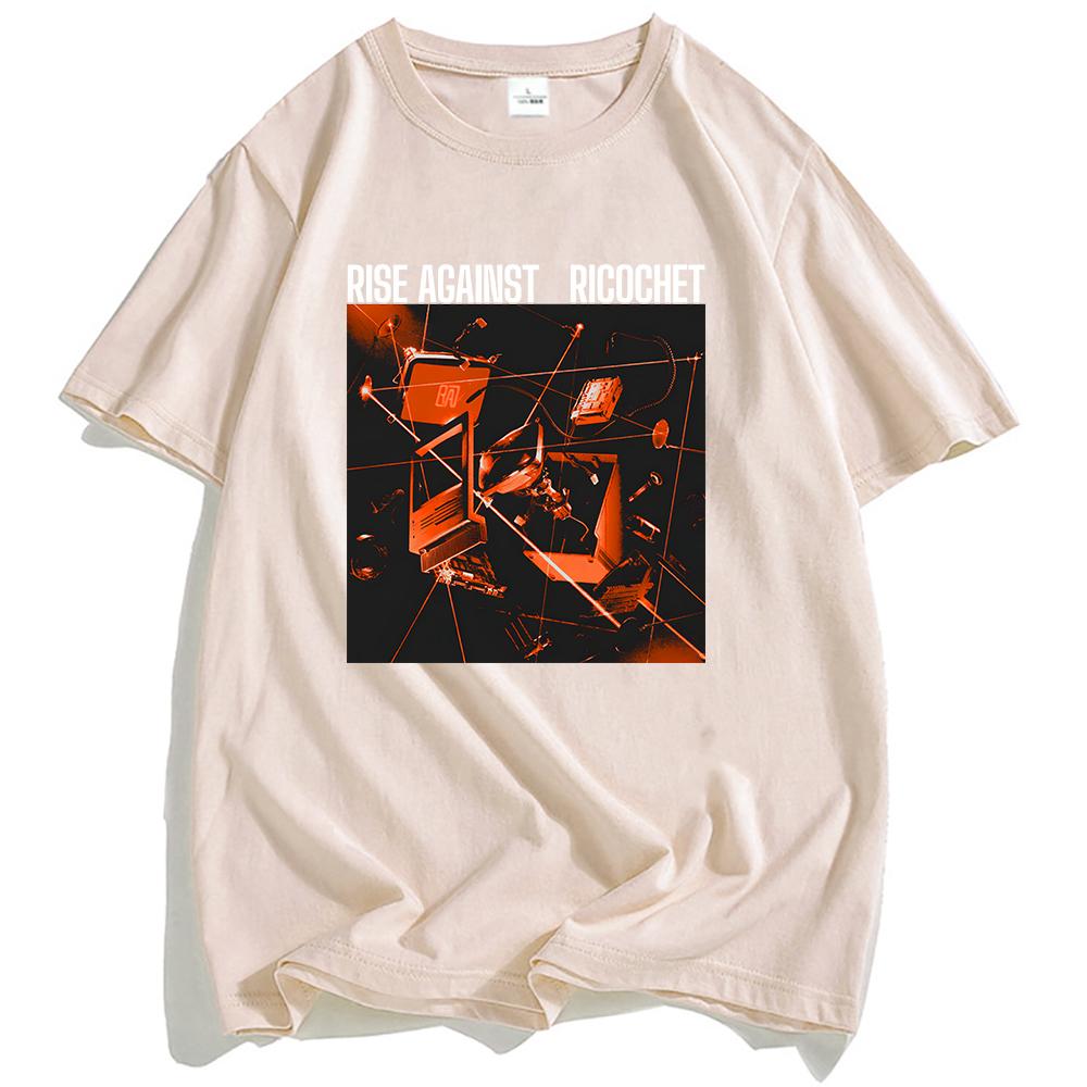 Футболка с обложкой альбома Ricochet RISE AGAINST Футболки рок-группы Повседневная футболка с коротким рукавом для мужчин Унисекс Хип-хоп Уличная одежда Мужские футболки
