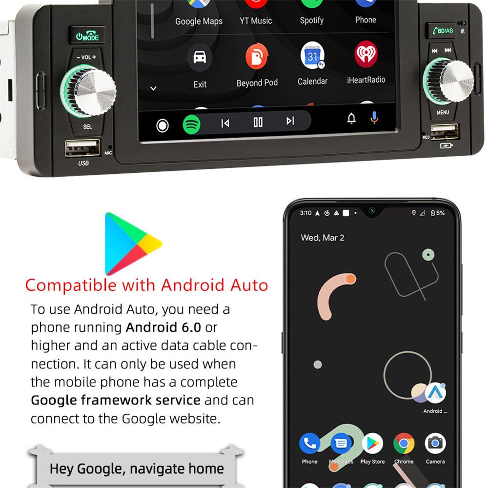 1 Din 5'' Car Radio Multimedia MP5 Player Compatible with Carplay Android Auto