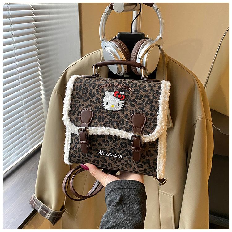 Cartoon Cute Cat Girl Backpack Retro Leopard Print Kindergarten Baby Schoolbag Autumn And Winter Children'S Backpack
