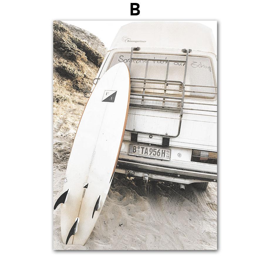 Пляжная доска для серфинга Морская звезда Тростник Летний прибой Пейзаж Бежевые постеры Картина на холсте Настенные художественные картины для декора гостиной