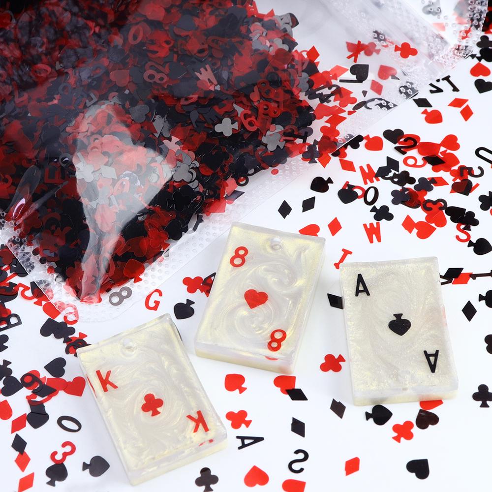 10g Red Black Nail Sequins Decorations 3D Poker Heart Numbers Letters Flakes for DIY Nail Art Supplies Nail Manicure Accessories