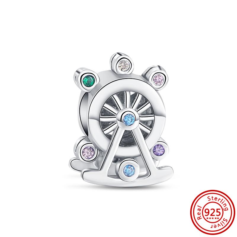 S925 стерлингового серебра сверкающий перо шишка кулон утки цветы бусины подходят оригинальные подвески браслет ювелирные изделия