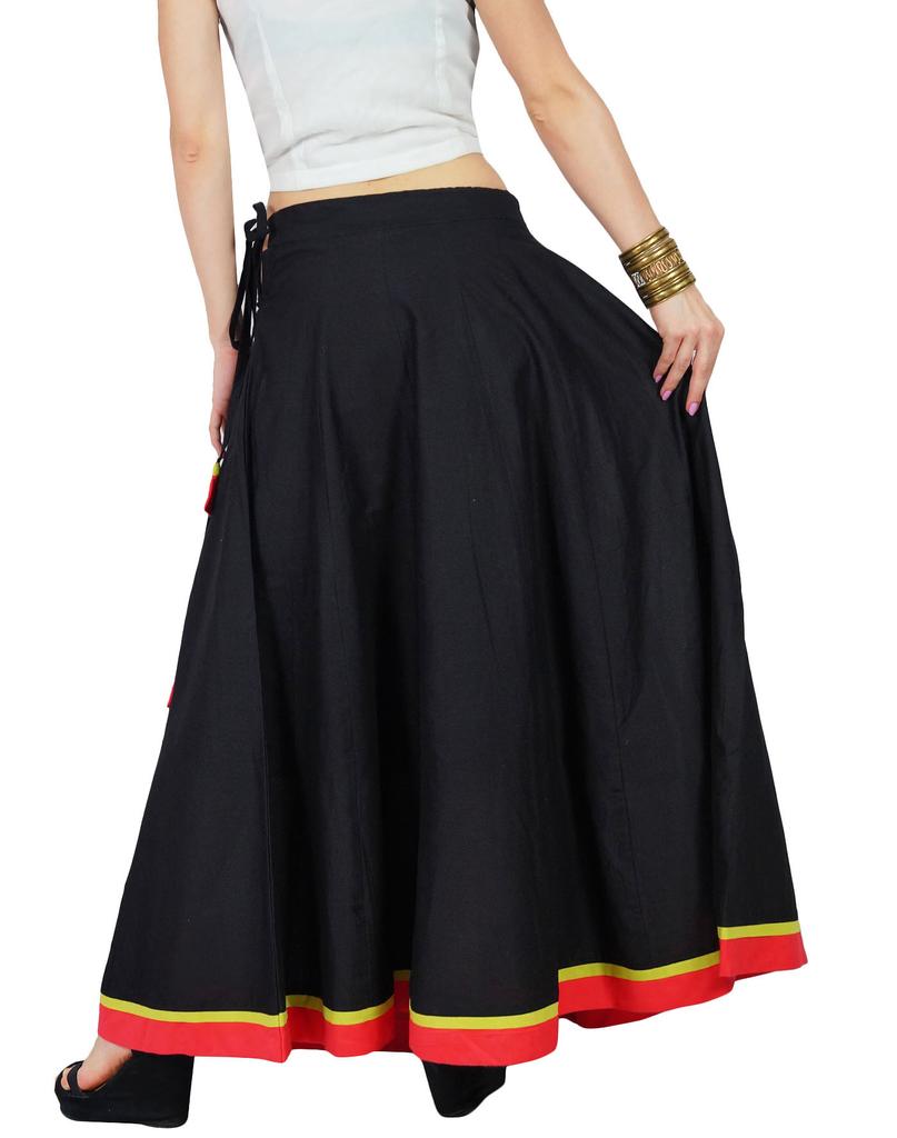 Bimba Women Long Boho Maxi Skirt Cotton Flared Skirts With Drawstring Waist