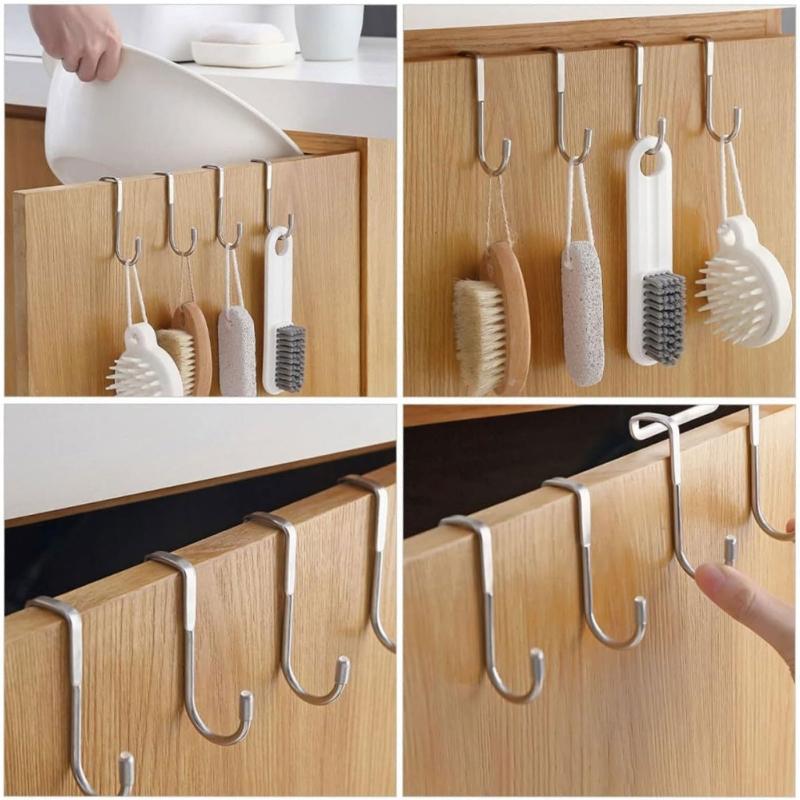 4pcs Practical Stainless Steels Hook Double S-Shaped Hook Hanger Space Saving Rack for Kitchen and Bathroom Storage
