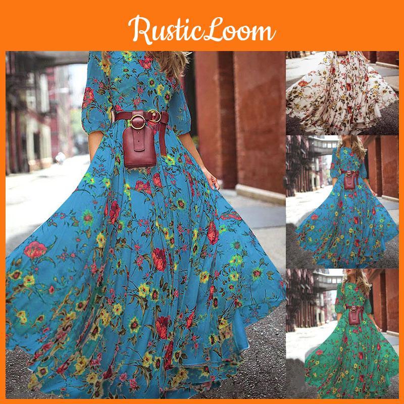 Women Sexy Long Sleeve Sundress Floral Printed Maxi Dress For Elegant Evening Events