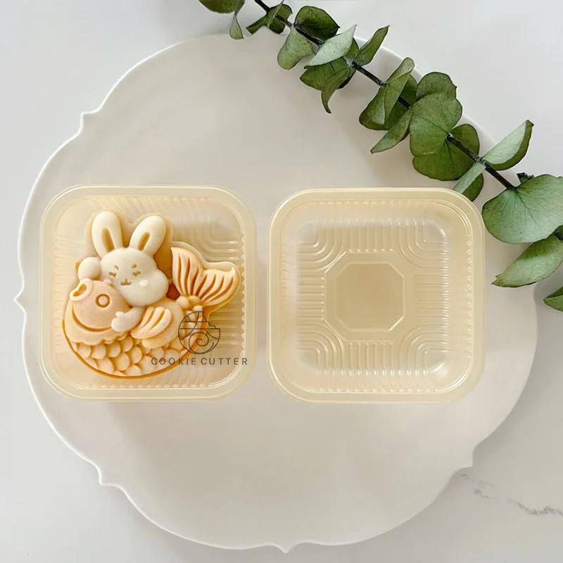 50 г Форма для лунного пирога в виде кролика кои 3D Милая форма для лунного пирога в виде животного Праздник середины осени Печенье Украшения для торта Инструменты для выпечки