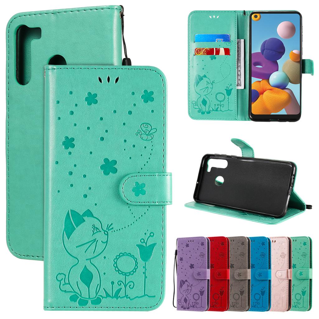 Кожаный чехол для телефона с изображением кота, пчелы и цветка для Samsung Galaxy A01 A11 A21 A21s A31 A41 A51 A71 M21 M11 M01 M51 M31s M30, задняя крышка-бумажник