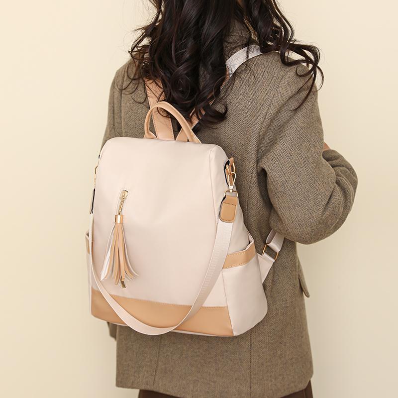 Contrast Color Backpack Women's Tassel Backpack Lightweight Large Capacity Handbag Shoulder Bag