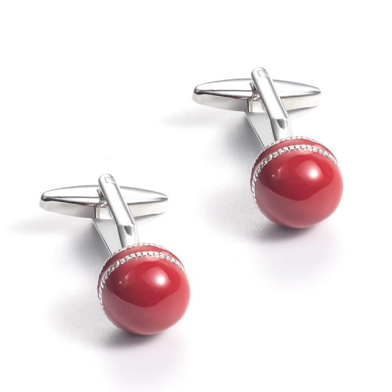 Red Painted Silver Edged Ball Shaped Copper Metal Cufflinks Men's French