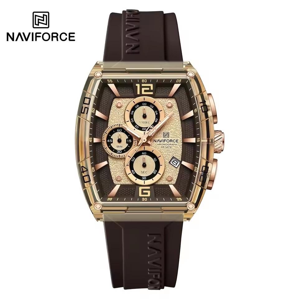 NAVIFORCE Tonneau Оригинальные часы для мужчин Водонепроницаемые Кварцевые Наручные часы Силиконовый ремешок Светящиеся День Мужские часы Повседневные Reloj 6101