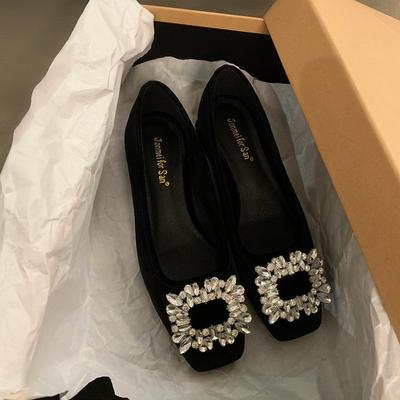 Толстый каблук с неглубоким носком, женские туфли 2024 года, новые темпераментные стразы с юбкой, квадратная головка, высокие каблуки, женская обувь для работы и учебы