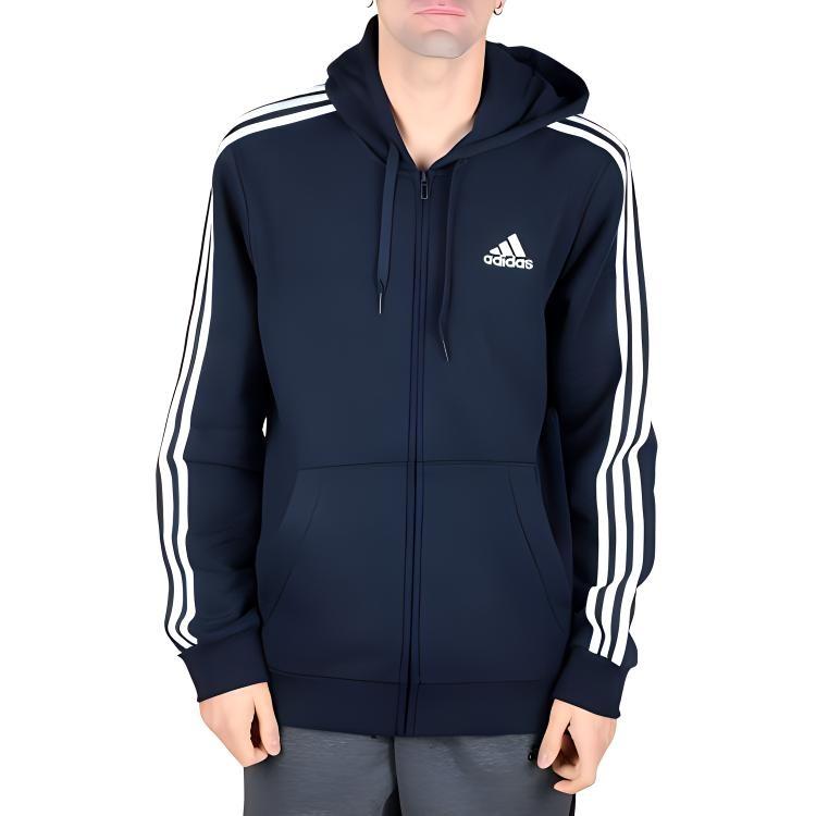 Men's adidas 3S Fl Fz Hd Cardigan Jacket Navy Blue GK9053