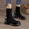 Платформа Толстый каблук Женские носки Ботильоны Модные Молнии Сзади Туфли Осенние Женские Лаконичные Эластичные Короткие Ботильоны