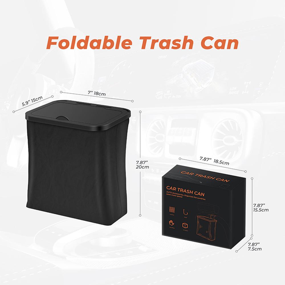 Leather Car Garbage Can Foldable Auto Trashes Can Large Capacity Storage Organizer Waterproof with Lid for Car Vehicle