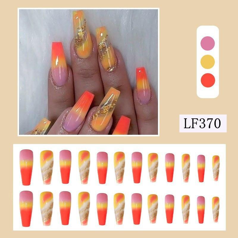 24PCS/SET Quick Nails Flower Diamond Manicure Long Ballet False Nails Waterproof Wearable Ready-made Nail Stickers