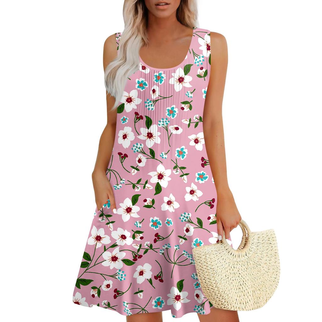 Womens Summer Dresses Loose  Sleeveless Sundresses Dress With Pockets