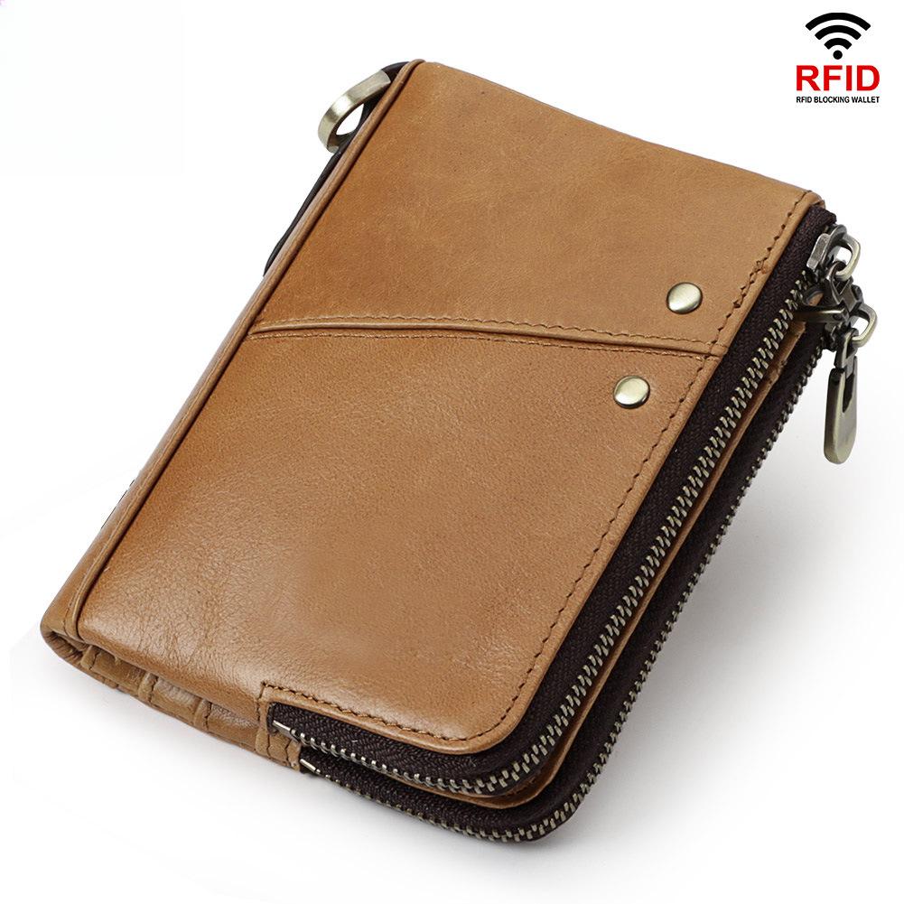 RFID Leather Multicolor Wallet Short Double Zipper Vertical Wallet Fashion Casual Coin Purse