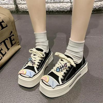 Толстая подошва парусиновые повседневные спортивные прогулочные женские туфли для фитнеса на платформе кроссовки модные дышащие милые женские туфли 2024