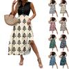 Women's Casual And Fashionable V-neck Sleeveless Printing Mid Length Dress