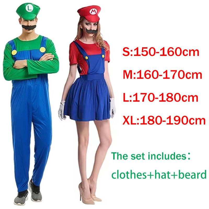 Аниме Косплей Костюм Super Mario Bros Марио Луиджи Костюм Комбинезон Шляпа Борода Наборы Костюмы Для Хэллоуина Вечеринки Ролевых Игр Для Унисекс