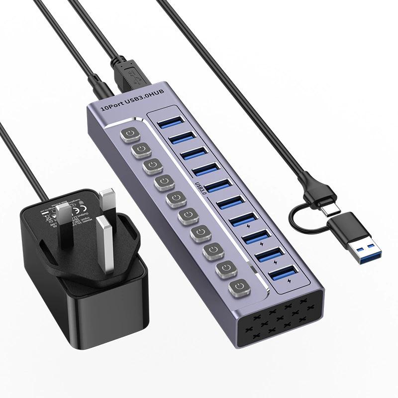 10-портовый USB 3.0 концентратор-расширитель для ноутбуков, телефонов и настольных компьютеров