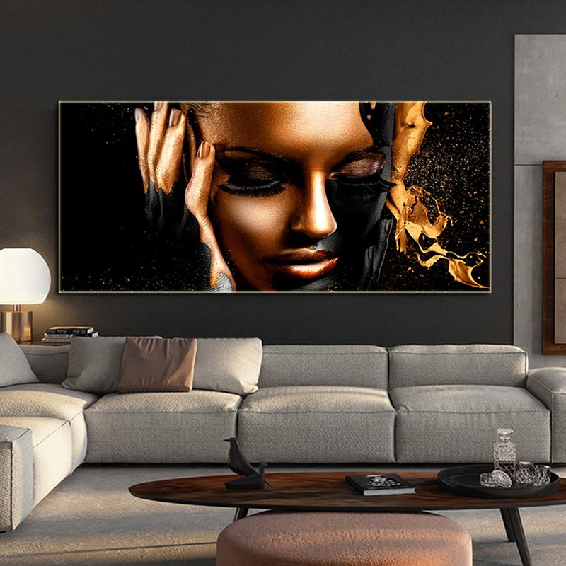 Black Gold Nude African Art Woman Oil Painting On Canvas Posters and Prints Scandinavian Wall Picture for Living Room No Frame