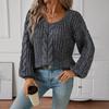 Women's Casual Knitted Sweater Loose V Neck Long Sleeve Solid Color Sweater for Women