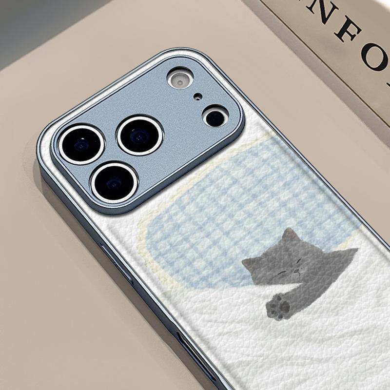 Спящий котенок подходит для чехла на телефон Apple 17pro iphone16pm кожаный узор персонализированный 14plus противоударный