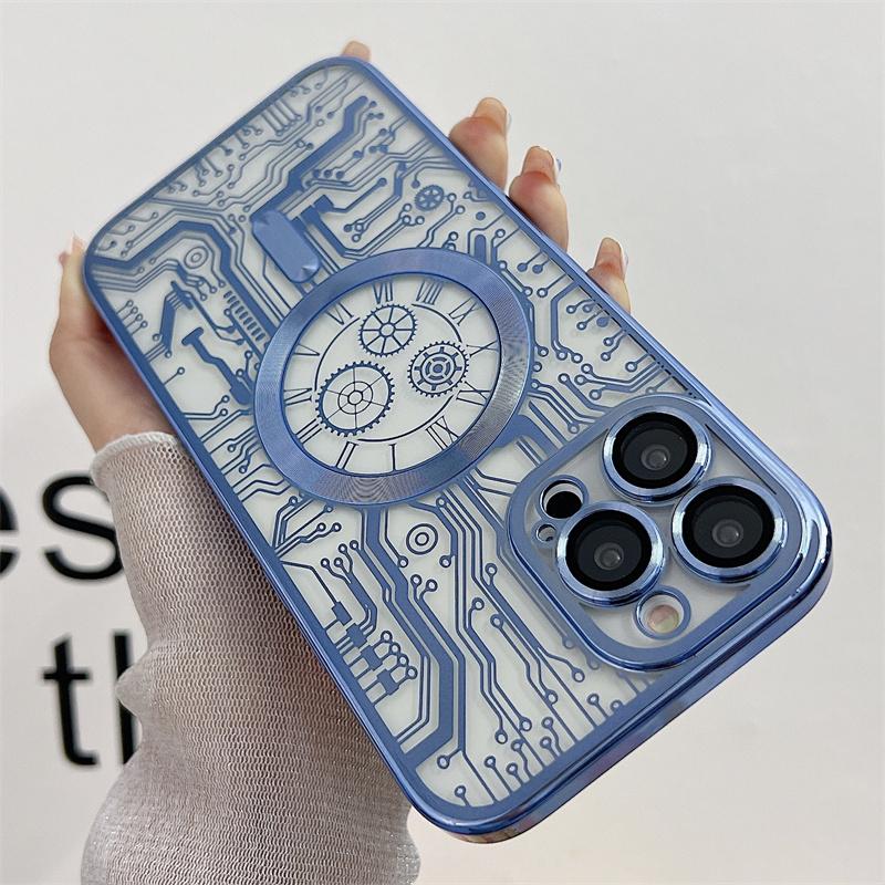 Роскошный магнитный чехол для телефона с гальваническим рисунком для iPhone 15 14 13 12 11 Pro Max, защита объектива, противоударный чехол для iPhone 14 13 12 11