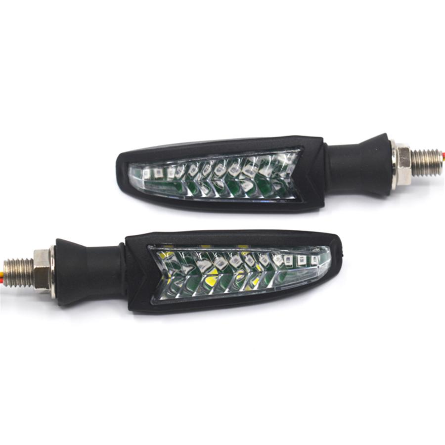 Pair Universal Motorcycle LED Flowing Turn Signal Indicator Light DRL Amber+White