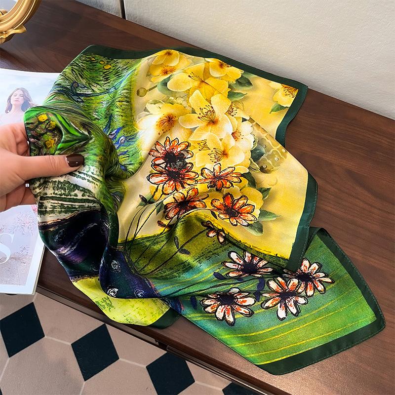 11 silk silk scarves for women's new spring and summer versatile fashion oil painting style small silk scarves, high-end 111% mulberry silk scarves