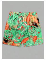 Summer 2025 3D-printed men's resort shorts with palm trees and exotic flowers