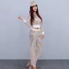 2 Pcs/Set Adult Performance Suit Unisex Shiny Sequin Coat Pants Set Hooded Zipper Elastic Waist Long Sleeves