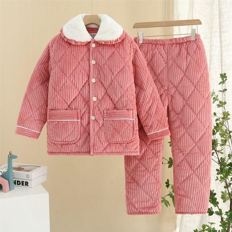 Утепленная пижама женская зимняя трехслойная коралловый флис с хлопковой подкладкой можно носить на улице, плюс милый комплект для дома