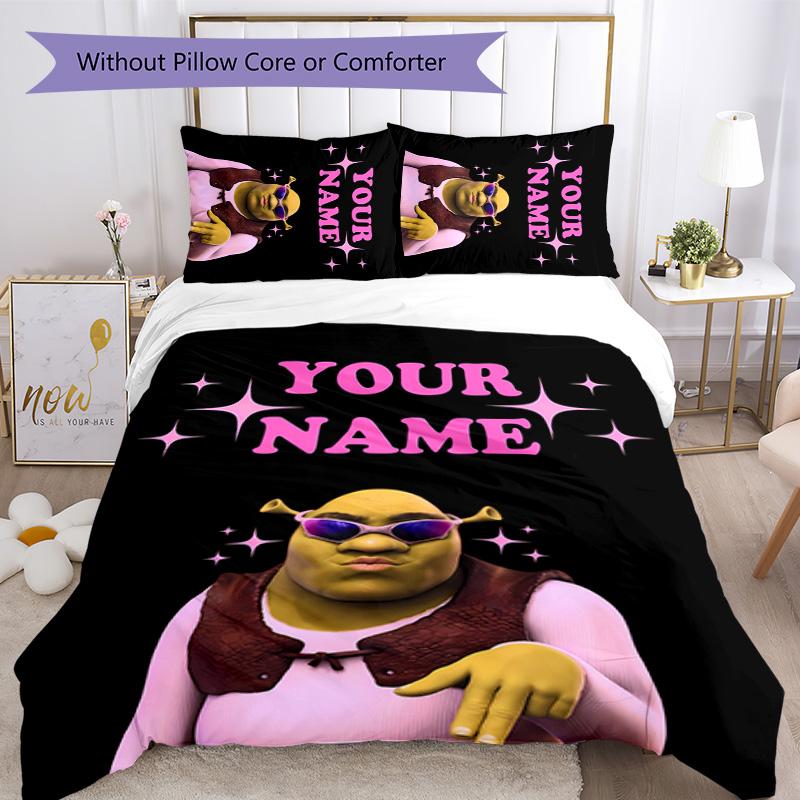 3pcs Shrek3 Cover Set - Personalized Name, HD Printed Bedding with 1 Cover and 2 Pillowcases - Perfect for Home Decor, Easy Care