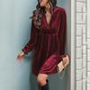 Long Sleeve Patchwork Dress Autumn and Winter Women's Velvet Dresses