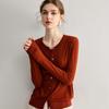 Women's Round Neck Wool Cardigan - 100% Fine Yangzi Yarn, Single-Breasted Knit Sweater