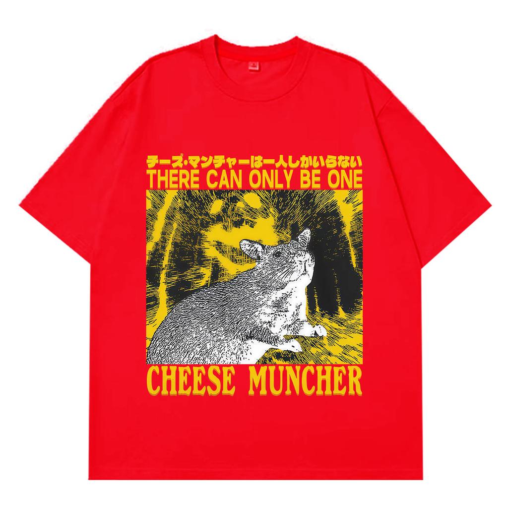 Cheese Muncher Funny Vintage Rat Print TShirt Unisex Unisex Gothic Punk Tshirt Summer Shortsleeved Loose Cotton Hiphop Tshirts