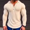 Men's Waffle Top Buttoned Hoodie T-shirt Vacation Long Sleeved Casual Fashion Shirts Men’s Hoodies & Sweatshirts Men’s