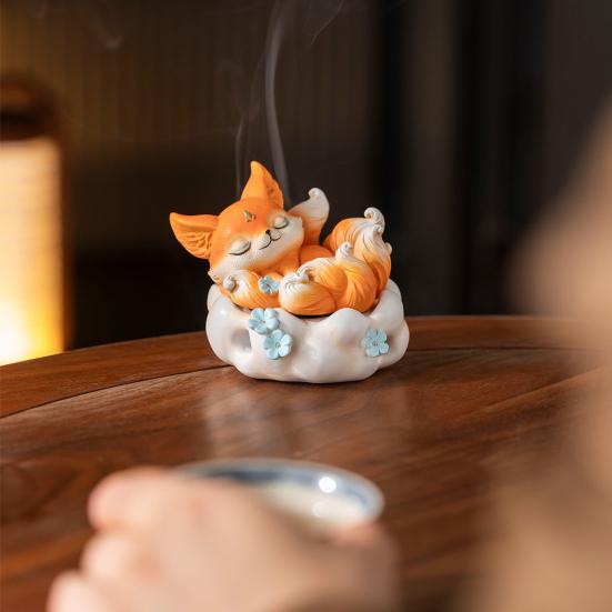 Nine-tailed Fox Incense Burner Decoration Chinese Style Vintage Fox Resin