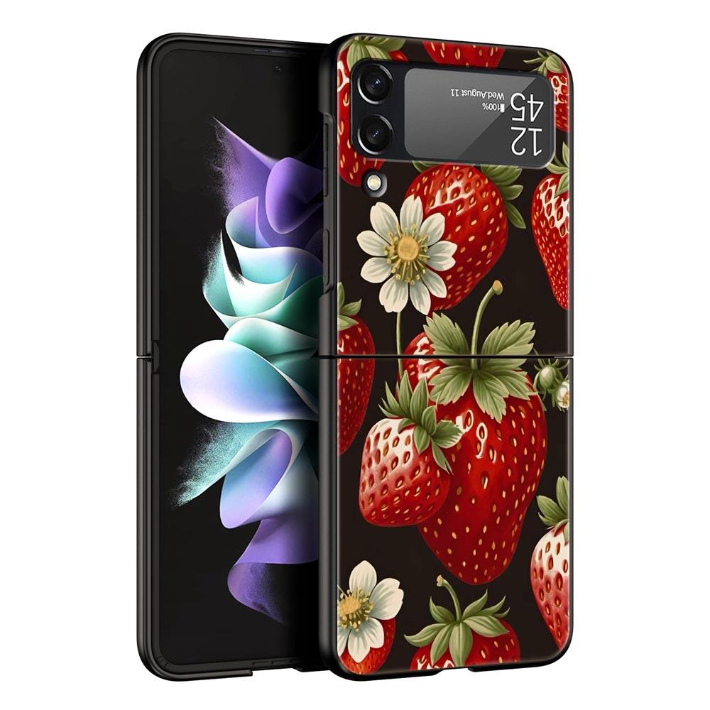 Чехол для телефона Samsung Galaxy Z Flip 3 4 5 6 7 Складной Для Samsung Z Flip4 Flip5 Жесткая ПК Крышка Летний Принт с Клубникой и Цветами
