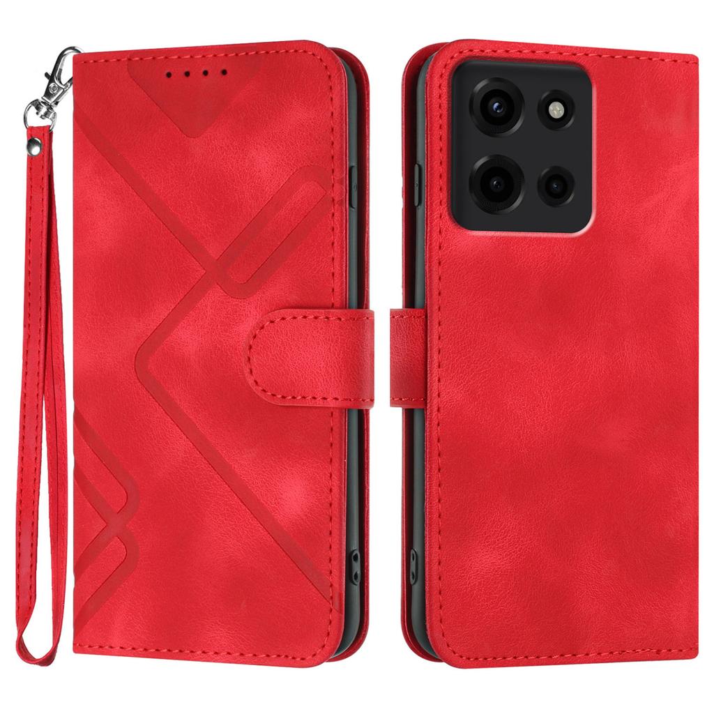 Для Motorola Мото G 5G (2025) Чехол-кошелек Line Imprinted PU Leather Phone Cover с ремешком