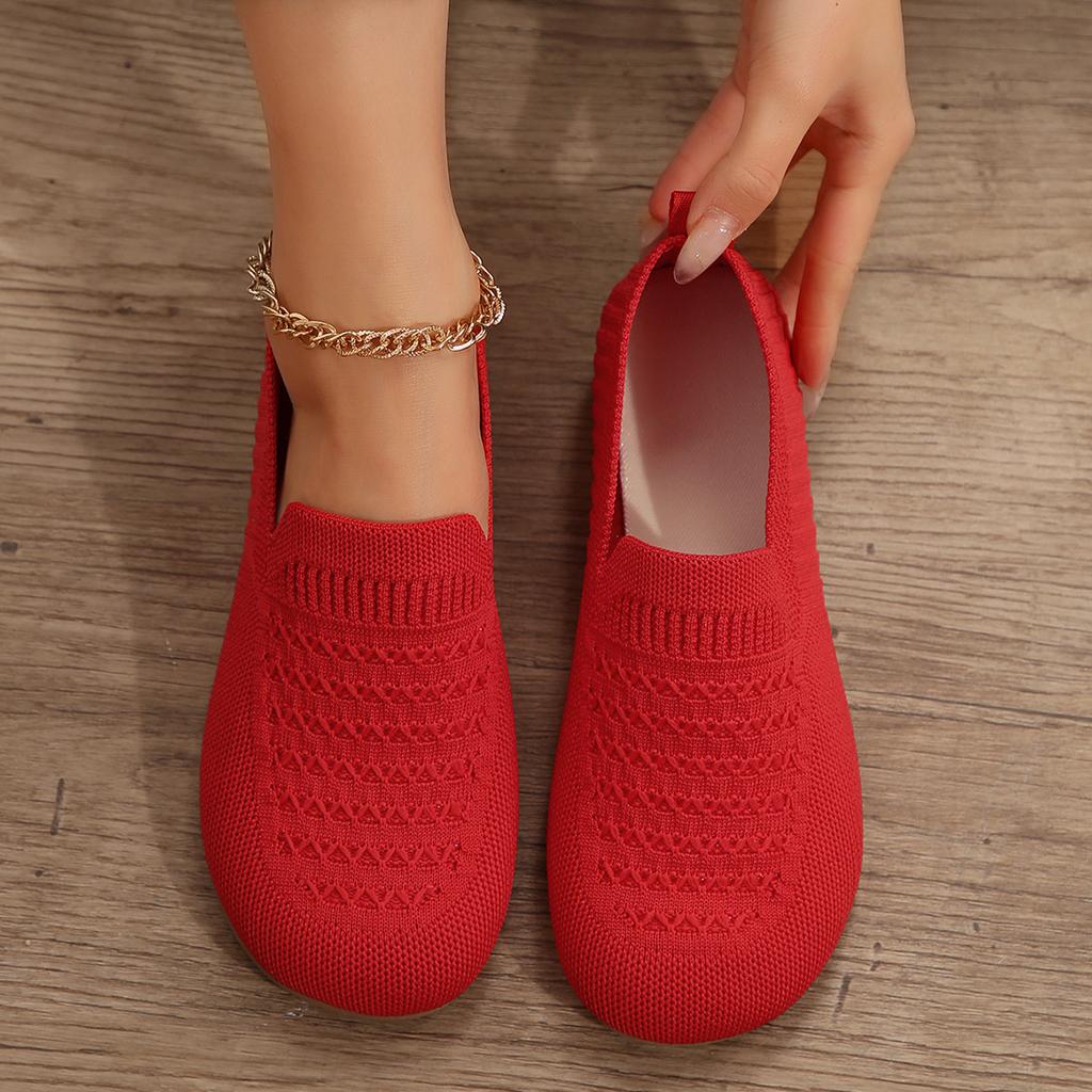 Женские туфли на плоской подошве с острым носком, однотонные вязаные туфли без шнуровки, повседневные дышащие балетки на плоской подошве, женские туфли на плоской подошве, женские лоферы