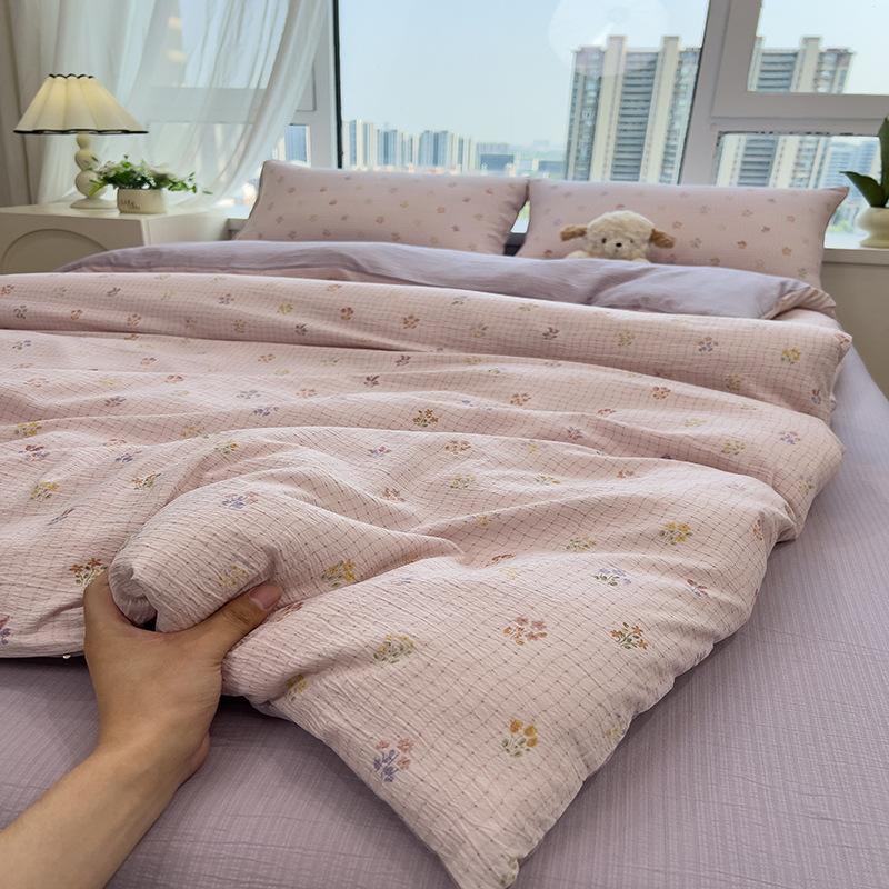 Washed cotton bed four-piece set, special bed sheet for student dormitory, quilt cover bed three-piece set, machine washable, universal in all seasons