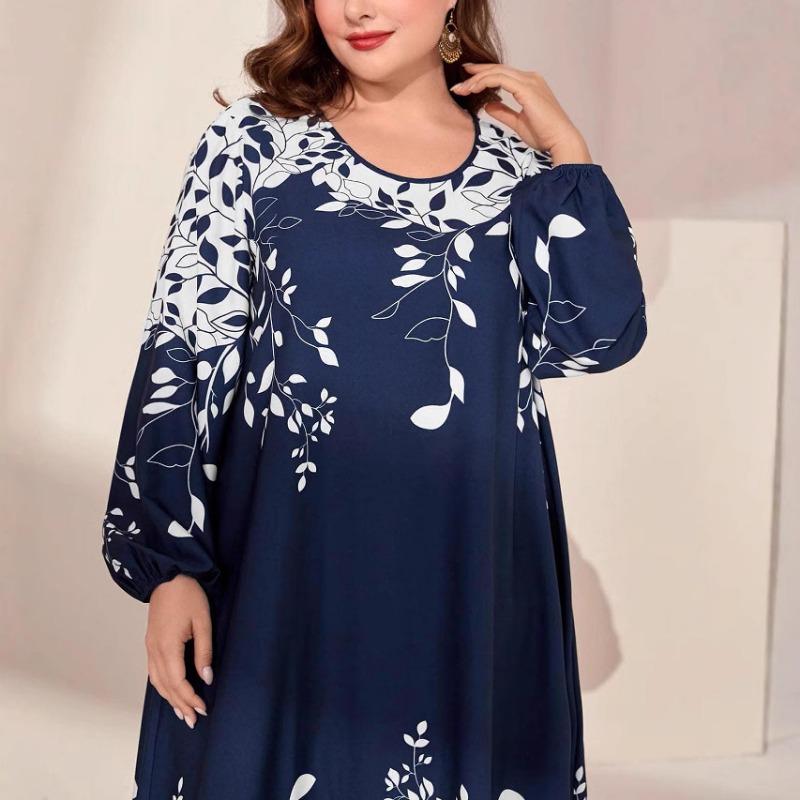 Plus Size Women's Autumn New Fashion Commuter Temperament Print Loose Long Dress