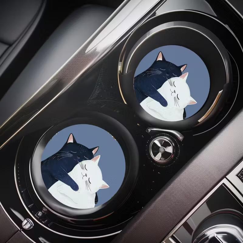 2 шт. Синий Обнимающий Кот Автомобильный Коврик-Подставка для Чашки Противоскользящий Коврик Подставка для Бутылки Подставка для Чашки Автомобильный Интерьер Противоскользящая Подставка для Чашки