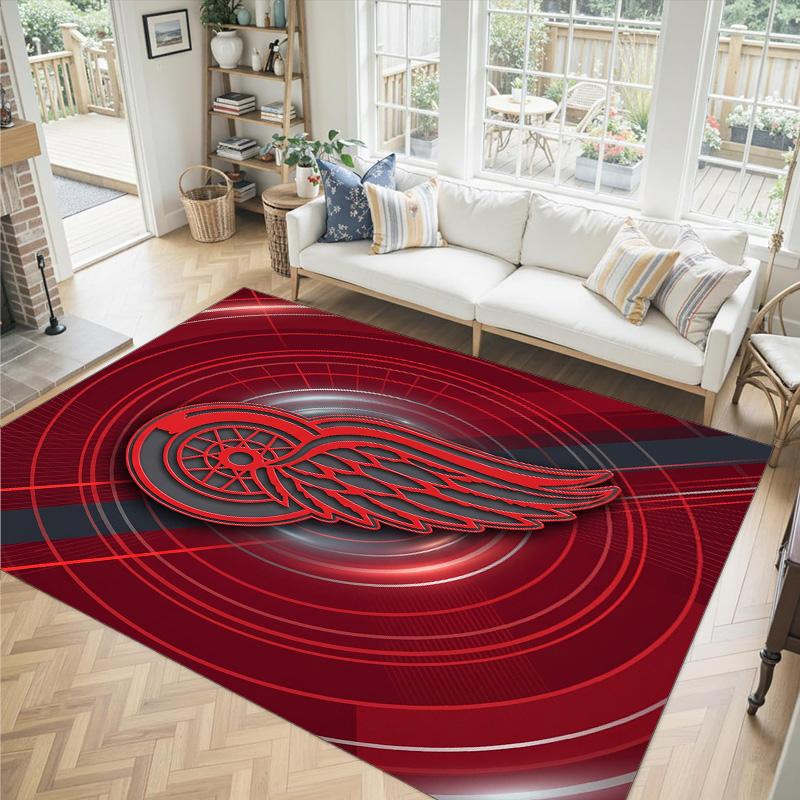 Detroit Red Wings Design Crystal Velvet Carpet Cozy Non?Slip Printed Rug For Bedroom Living Room Entrance